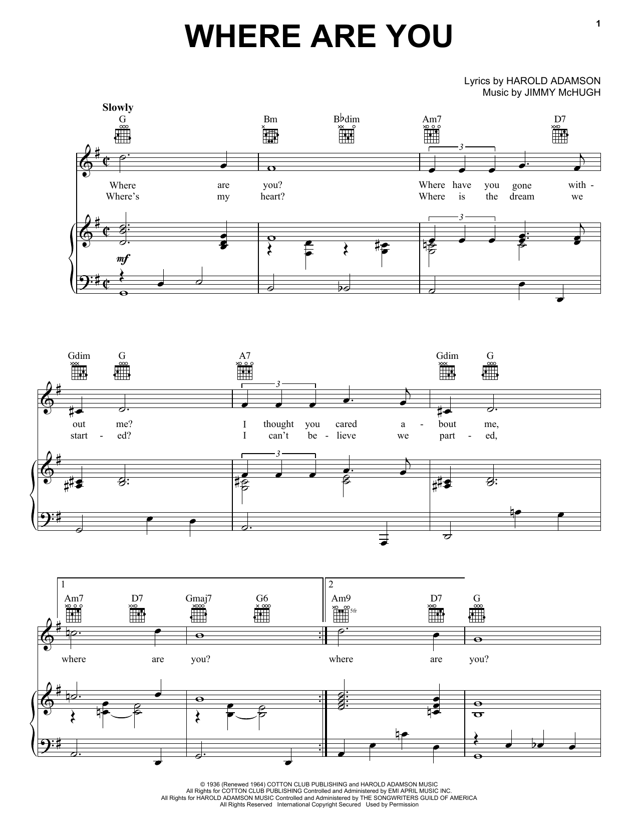 Preview Frank Sinatra Where Are You Jazz sheet music, notes and chords for Piano, Vocal & Guitar (Right-Hand Melody), SKU: 72574 Download Frank Sinatra Where Are You sheet music and printable PDF score & Jazz music notes