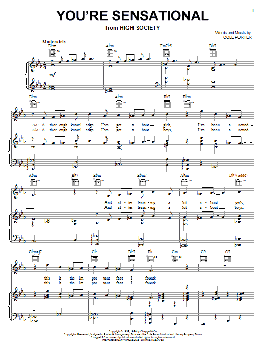 Preview Frank Sinatra You're Sensational Jazz sheet music, notes and chords for Piano, Vocal & Guitar (Right-Hand Melody), SKU: 72570 sheet music, piano notes, chords, guitar tabs, score, transpose, transcribe, how to play, guide, download, learn, tutorial, progression, song, artist, awards, billboard, mtv, vh1, tour, single, album, release
