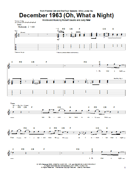 Preview Frankie Valli & The Four Seasons December 1963 (Oh, What A Night) Rock sheet music, notes and chords for Piano & Vocal, SKU: 63193 sheet music, piano notes, chords, guitar tabs, score, transpose, transcribe, how to play, guide, download, learn, tutorial, progression, song, artist, awards, billboard, mtv, vh1, tour, single, album, release