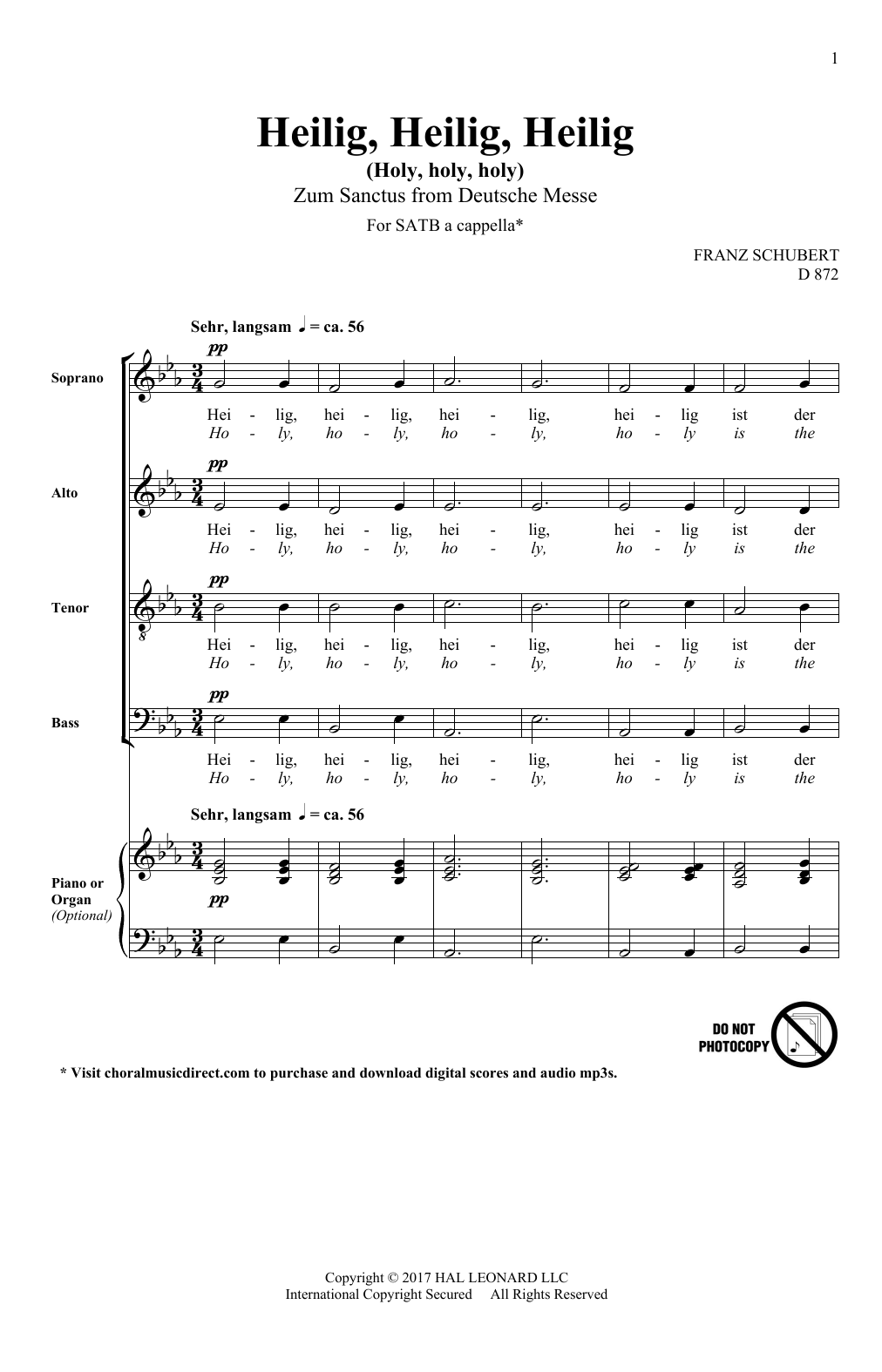 Franz Schubert Heilig, Heilig, Heilig (Holy, Holy, Holy) Sheet Music & Chords for SATB Choir - Download or Print PDF