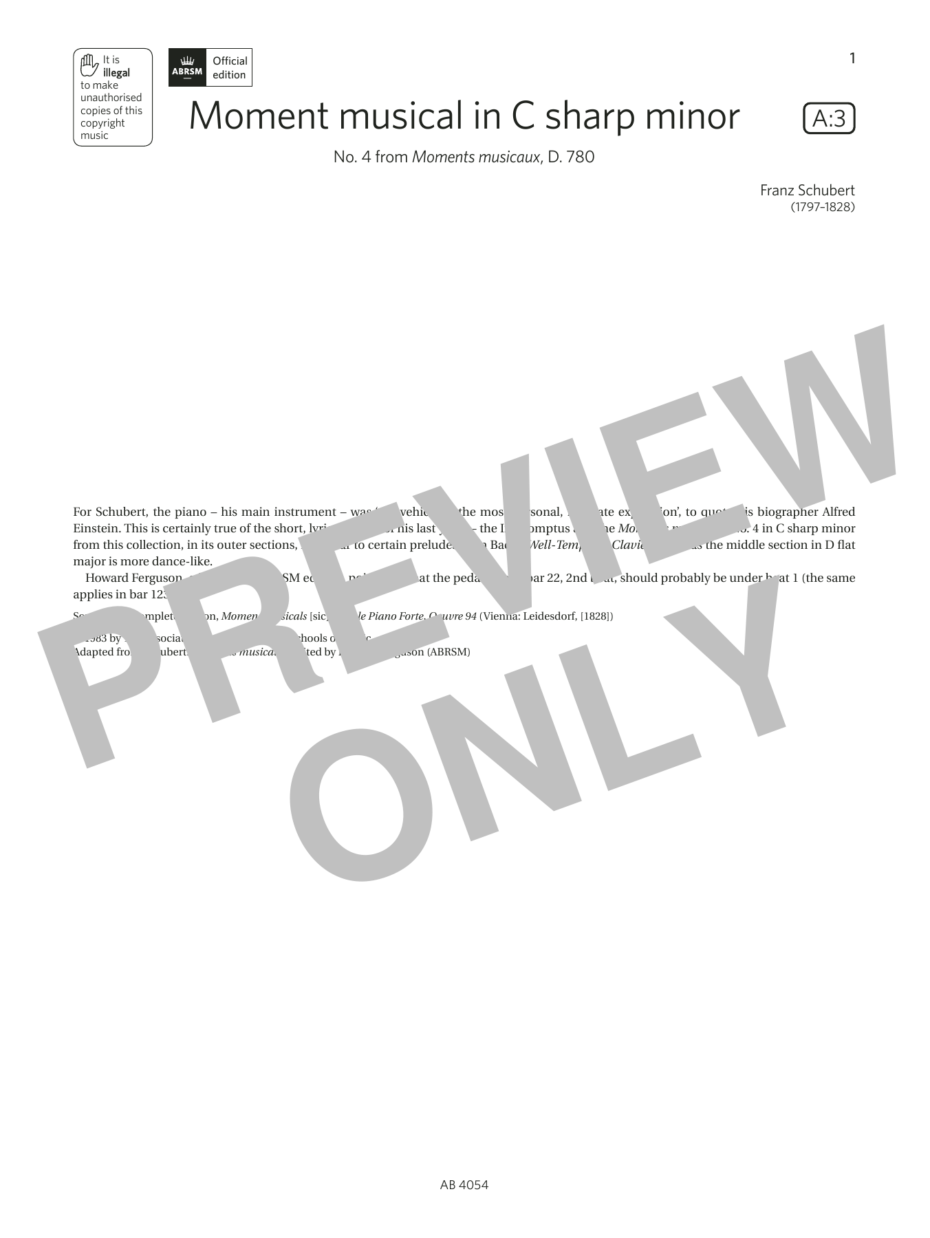 Franz Schubert Moment musical in C sharp minor (Grade 8, list A3, from the ABRSM Piano Syllabus 2023 & 2024) Sheet Music & Chords for Piano Solo - Download or Print PDF