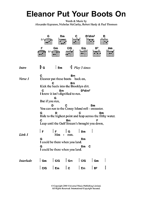 Download Franz Ferdinand Eleanor Put Your Boots On sheet music and printable PDF score & Rock music notes