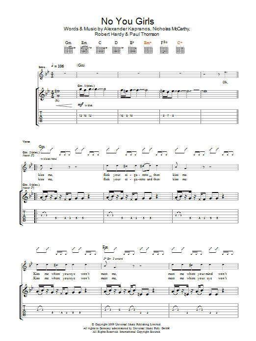 Download Franz Ferdinand No You Girls sheet music and printable PDF score & Rock music notes