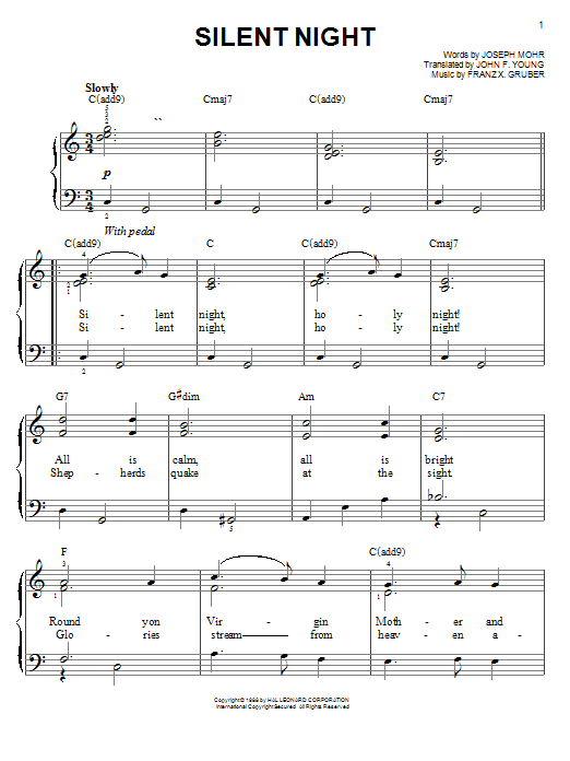 Download Franz Gruber Silent Night sheet music and printable PDF score & Religious music notes