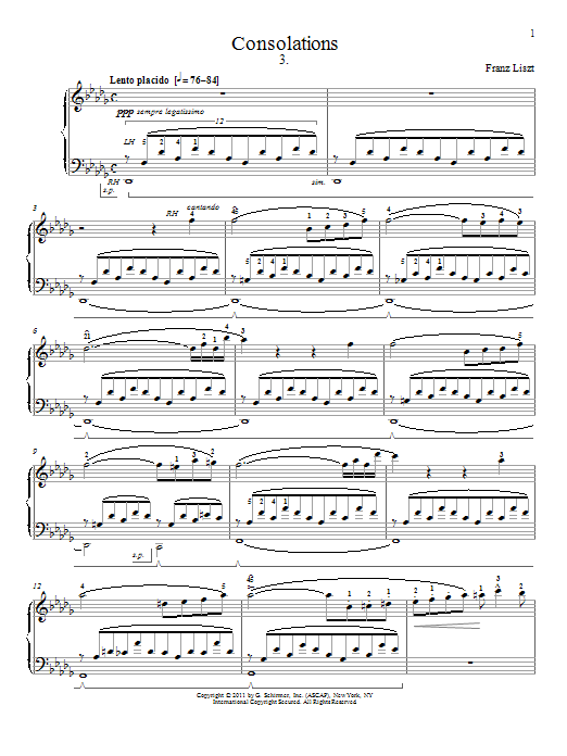 Download Franz Liszt Consolation No.3 sheet music and printable PDF score & Classical music notes