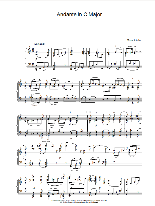 Preview Franz Schubert Andante in C Major Classical sheet music, notes and chords for Piano, SKU: 26589 Download Franz Schubert Andante in C Major sheet music and printable PDF score & Classical music notes