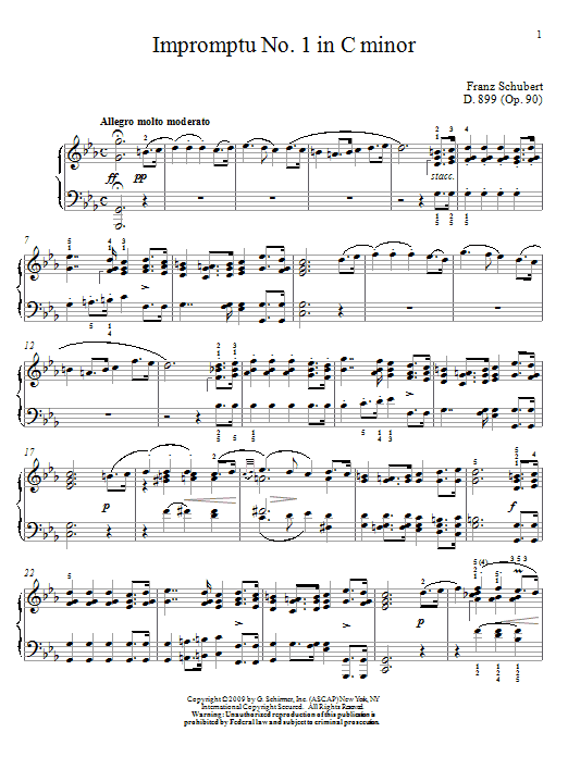 Preview Franz Schubert Impromptu No. 1 In C Minor Classical sheet music, notes and chords for Piano, SKU: 69338 Download Franz Schubert Impromptu No. 1 In C Minor sheet music and printable PDF score & Classical music notes