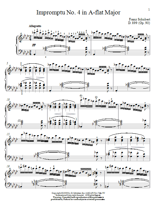 Preview Franz Schubert Impromptu No. 4 In A-Flat Major Classical sheet music, notes and chords for Piano, SKU: 69349 Download Franz Schubert Impromptu No. 4 In A-Flat Major sheet music and printable PDF score & Classical music notes