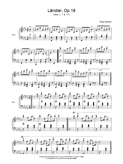 Download Franz Schubert Ländler, Op.18 sheet music and printable PDF score & Classical music notes