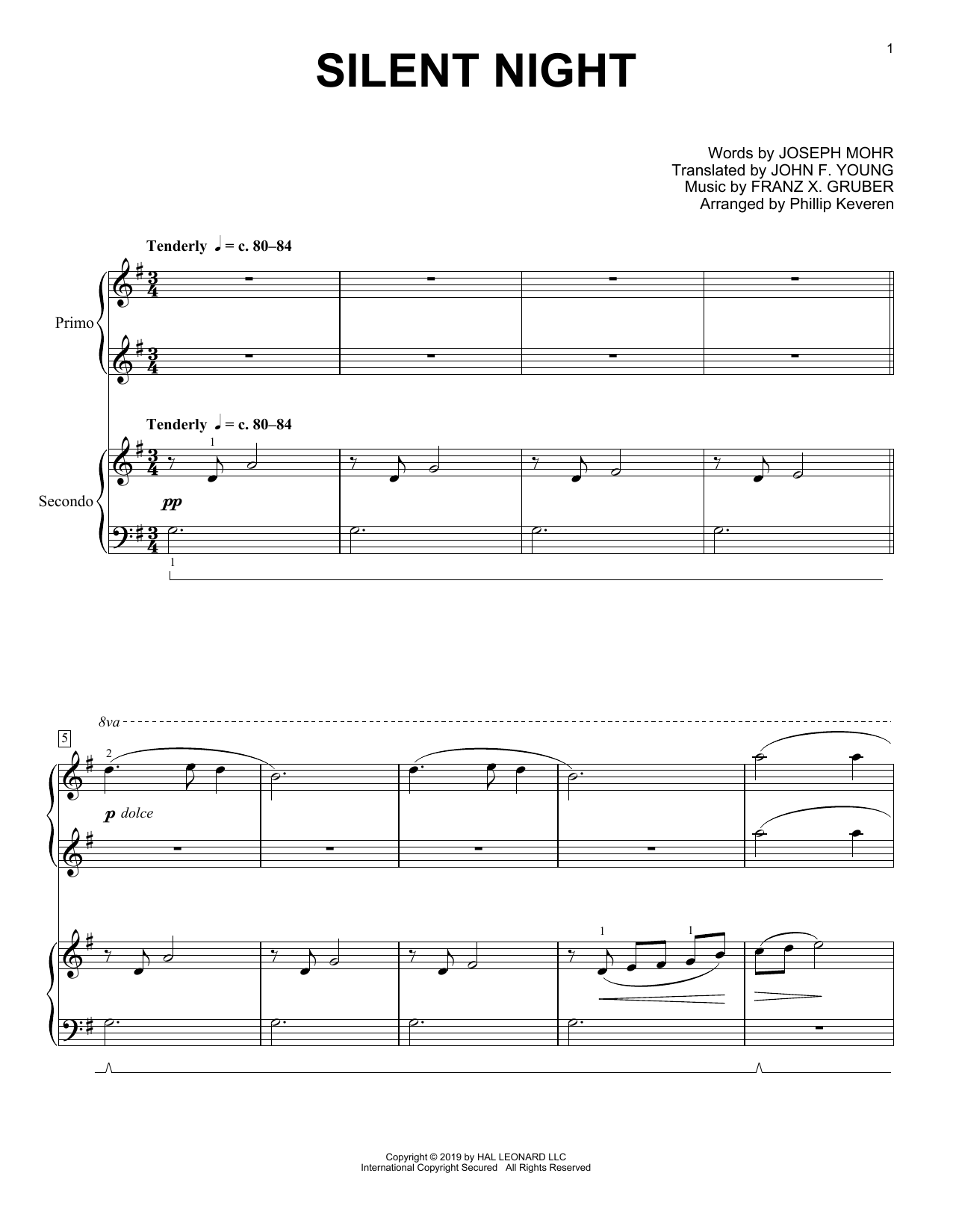 Download Franz X. Gruber Silent Night (arr. Phillip Keveren) sheet music and printable PDF score & Christmas music notes