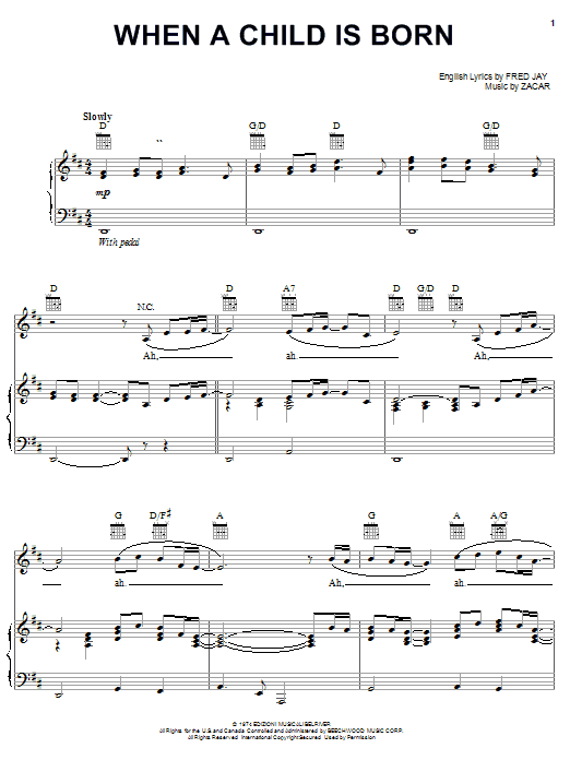 Preview Fred Jay When A Child Is Born Christmas sheet music, notes and chords for Easy Piano, SKU: 24746 Download Fred Jay When A Child Is Born sheet music and printable PDF score & Christmas music notes