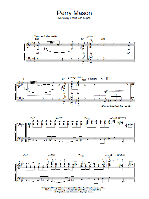 Preview Fred Steiner Theme from Perry Mason Film and TV sheet music, notes and chords for Piano, SKU: 32317 Download Fred Steiner Theme from Perry Mason sheet music and printable PDF score & Film and TV music notes