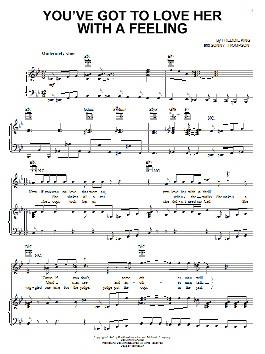 Preview Freddie King You've Got To Love Her With A Feeling Pop sheet music, notes and chords for Piano, Vocal & Guitar (Right-Hand Melody), SKU: 69545 Download Freddie King You've Got To Love Her With A Feeling sheet music and printable PDF score & Pop music notes