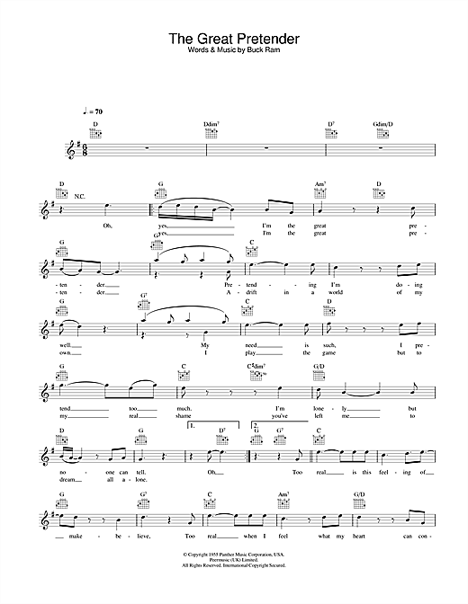 Download Freddie Mercury The Great Pretender sheet music and printable PDF score & Rock music notes