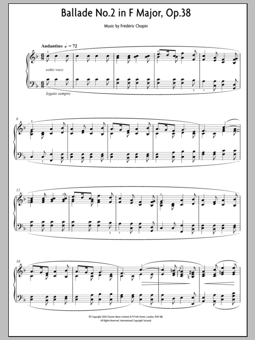 Download Frederic Chopin Ballade No.2 In F Major, Op.38 sheet music and printable PDF score & Classical music notes