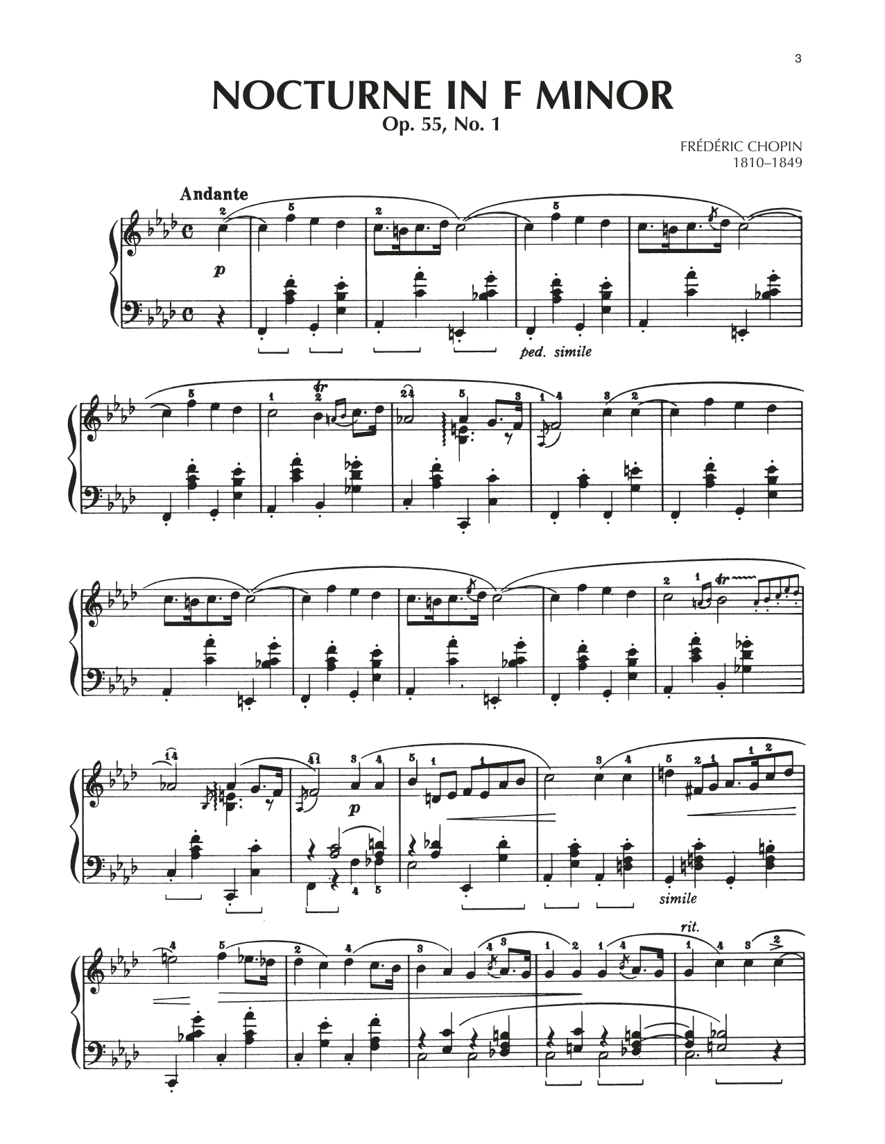 Frederic Chopin Nocturne, Op. 55, No. 1 Sheet Music & Chords for Piano Solo - Download or Print PDF