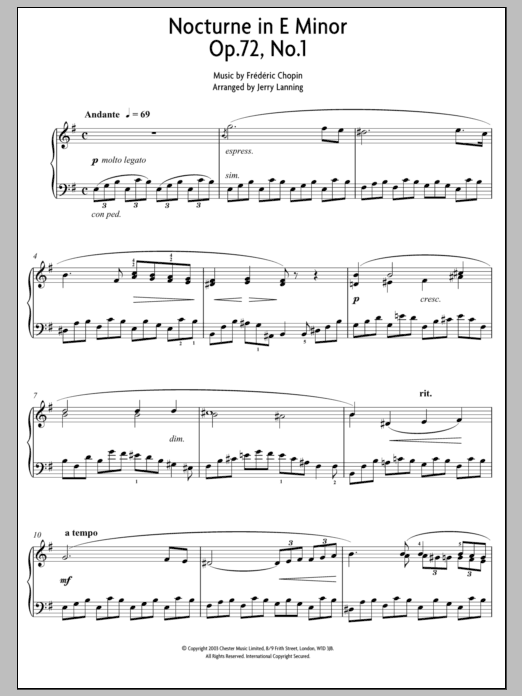 Download Frederic Chopin Nocturne in E Minor Op.72, No.1 sheet music and printable PDF score & Classical music notes