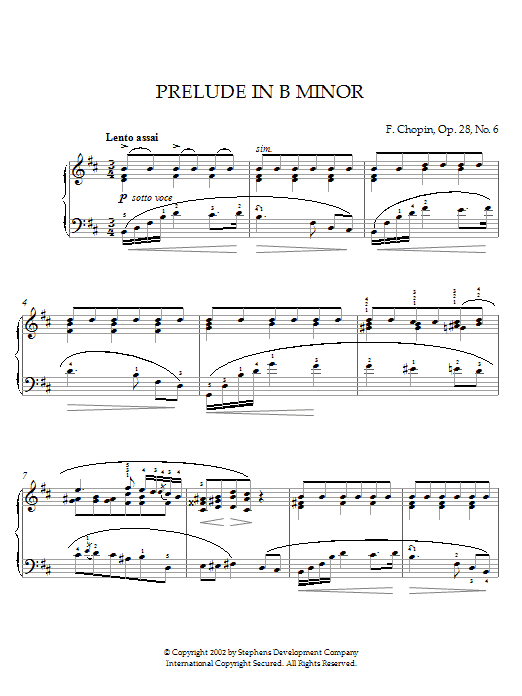 Preview Frederic Chopin Prelude In B Minor, Op. 28, No. 6 Classical sheet music, notes and chords for Piano, SKU: 21541 Download Frederic Chopin Prelude In B Minor, Op. 28, No. 6 sheet music and printable PDF score & Classical music notes