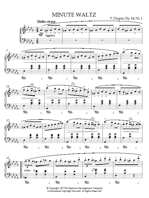 Preview Frederic Chopin Minute Waltz in D flat major Op. 64 No. 1 Classical sheet music, notes and chords for Piano, SKU: 21542 Download Frederic Chopin Minute Waltz in D flat major Op. 64 No. 1 sheet music and printable PDF score & Classical music notes