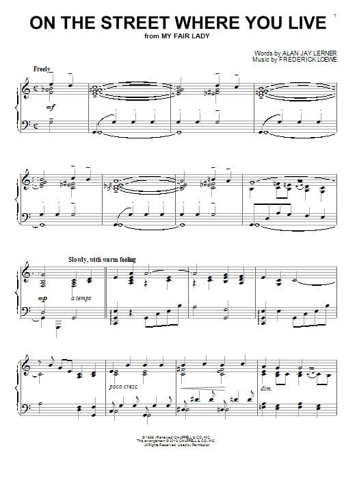 On The Street Where You Live Sheet Music Notes Lerner Loewe Chords Download Broadway Notes Piano Pdf Printable 150778