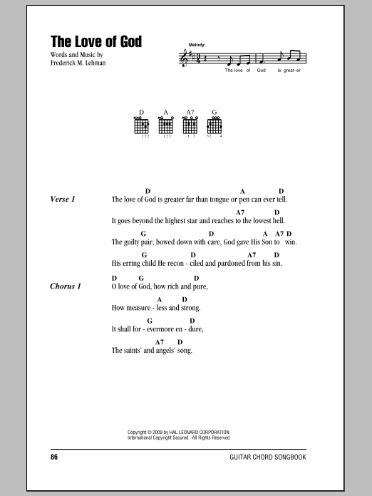 Preview Frederick M. Lehman The Love Of God Religious sheet music, notes and chords for Lyrics & Chords, SKU: 82450 sheet music, piano notes, chords, guitar tabs, score, transpose, transcribe, how to play, guide, download, learn, tutorial, progression, song, artist, awards, billboard, mtv, vh1, tour, single, album, release