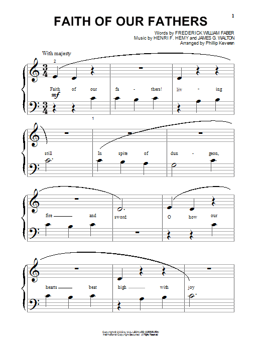 Preview Frederick William Faber Faith Of Our Fathers Hymn sheet music, notes and chords for Piano Duet, SKU: 63060 sheet music, piano notes, chords, guitar tabs, score, transpose, transcribe, how to play, guide, download, learn, tutorial, progression, song, artist, awards, billboard, mtv, vh1, tour, single, album, release