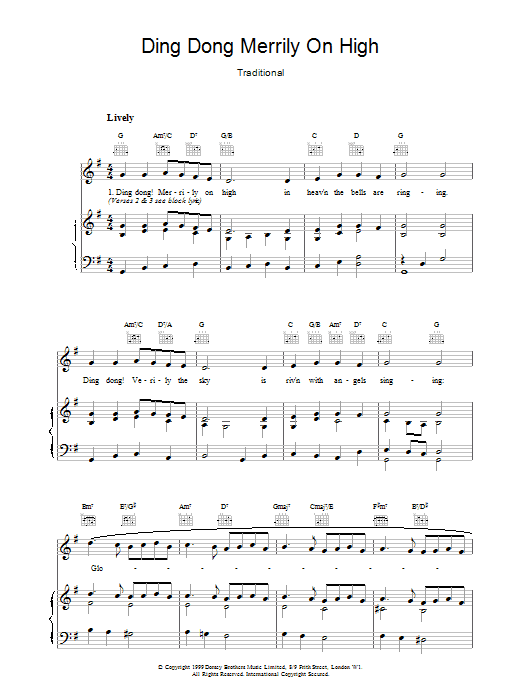 Download Christmas Carol Ding Dong! Merrily On High sheet music and printable PDF score & Folk music notes