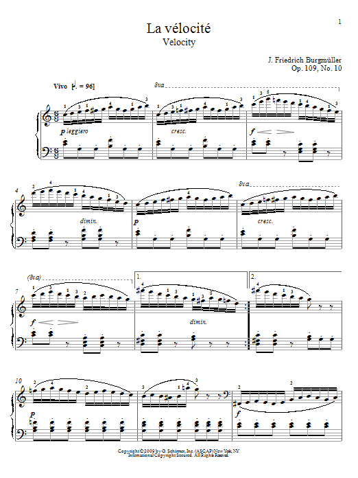 Preview Friedrich Burgmuller Velocity Classical sheet music, notes and chords for Piano, SKU: 72165 sheet music, piano notes, chords, guitar tabs, score, transpose, transcribe, how to play, guide, download, learn, tutorial, progression, song, artist, awards, billboard, mtv, vh1, tour, single, album, release