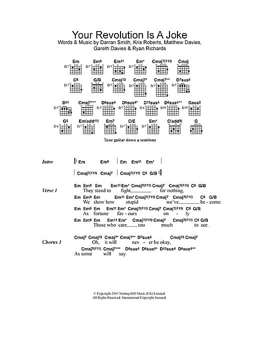 Preview Funeral For A Friend Your Revolution Is A Joke Alternative sheet music, notes and chords for Lyrics & Chords, SKU: 114644 sheet music, piano notes, chords, guitar tabs, score, transpose, transcribe, how to play, guide, download, learn, tutorial, progression, song, artist, awards, billboard, mtv, vh1, tour, single, album, release