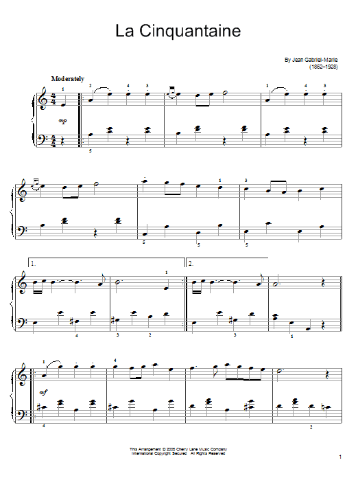 Preview Gabriel-Marie La Cinquantaine (The Golden Wedding) Classical sheet music, notes and chords for Easy Piano, SKU: 63133 sheet music, piano notes, chords, guitar tabs, score, transpose, transcribe, how to play, guide, download, learn, tutorial, progression, song, artist, awards, billboard, mtv, vh1, tour, single, album, release