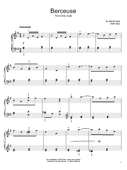 Preview Gabriel Fauré Berceuse (from the Dolly Suite, Op.56) Classical sheet music, notes and chords for Easy Piano, SKU: 63143 Download Gabriel Fauré Berceuse (from the Dolly Suite, Op.56) sheet music and printable PDF score & Classical music notes