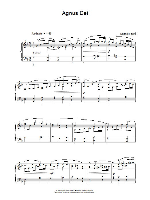Preview Gabriel Fauré Agnus Dei (from Requiem) Classical sheet music, notes and chords for Piano, SKU: 32049 Download Gabriel Fauré Agnus Dei (from Requiem) sheet music and printable PDF score & Classical music notes
