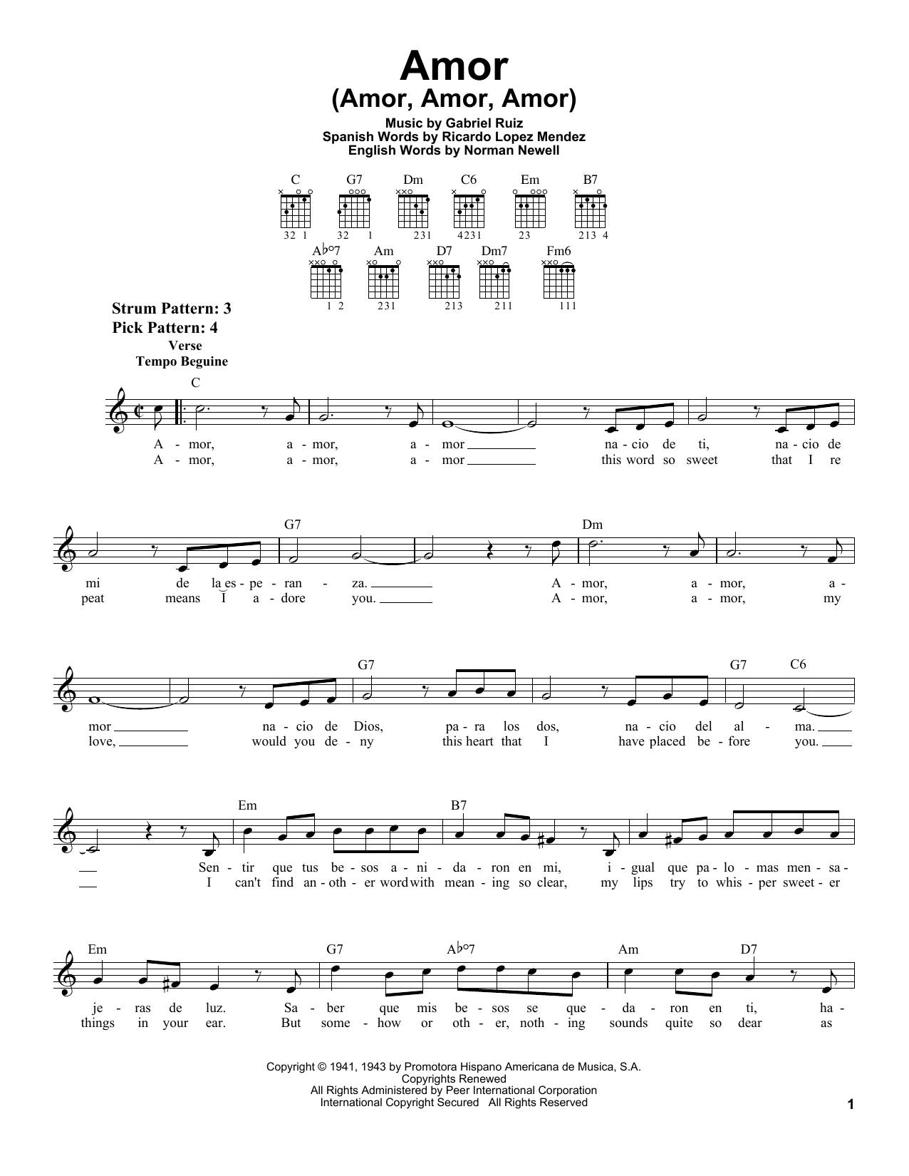 Download Gabriel Ruiz Amor (Amor, Amor, Amor) sheet music and printable PDF score & Pop music notes