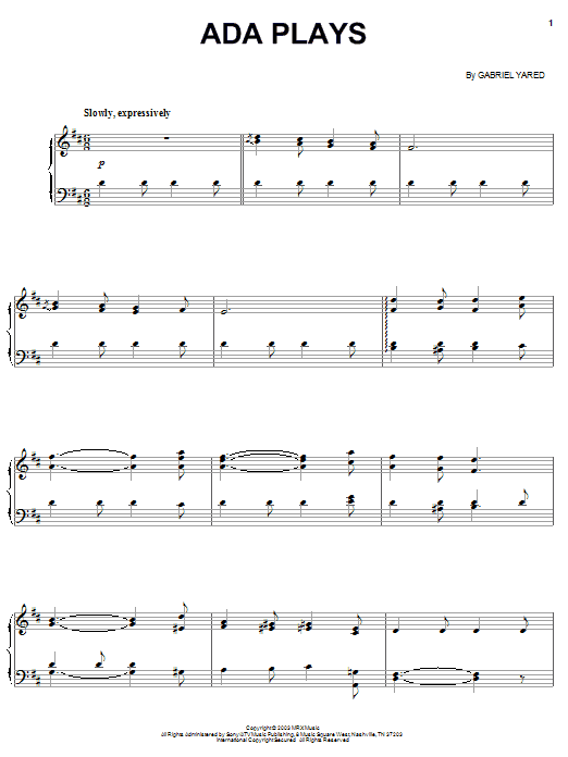 Preview Gabriel Yared Ada Plays Film and TV sheet music, notes and chords for Piano, SKU: 28105 sheet music, piano notes, chords, guitar tabs, score, transpose, transcribe, how to play, guide, download, learn, tutorial, progression, song, artist, awards, billboard, mtv, vh1, tour, single, album, release