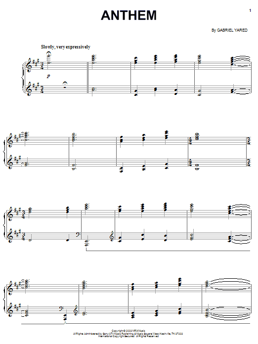 Preview Gabriel Yared Anthem Film and TV sheet music, notes and chords for Piano, SKU: 28104 sheet music, piano notes, chords, guitar tabs, score, transpose, transcribe, how to play, guide, download, learn, tutorial, progression, song, artist, awards, billboard, mtv, vh1, tour, single, album, release