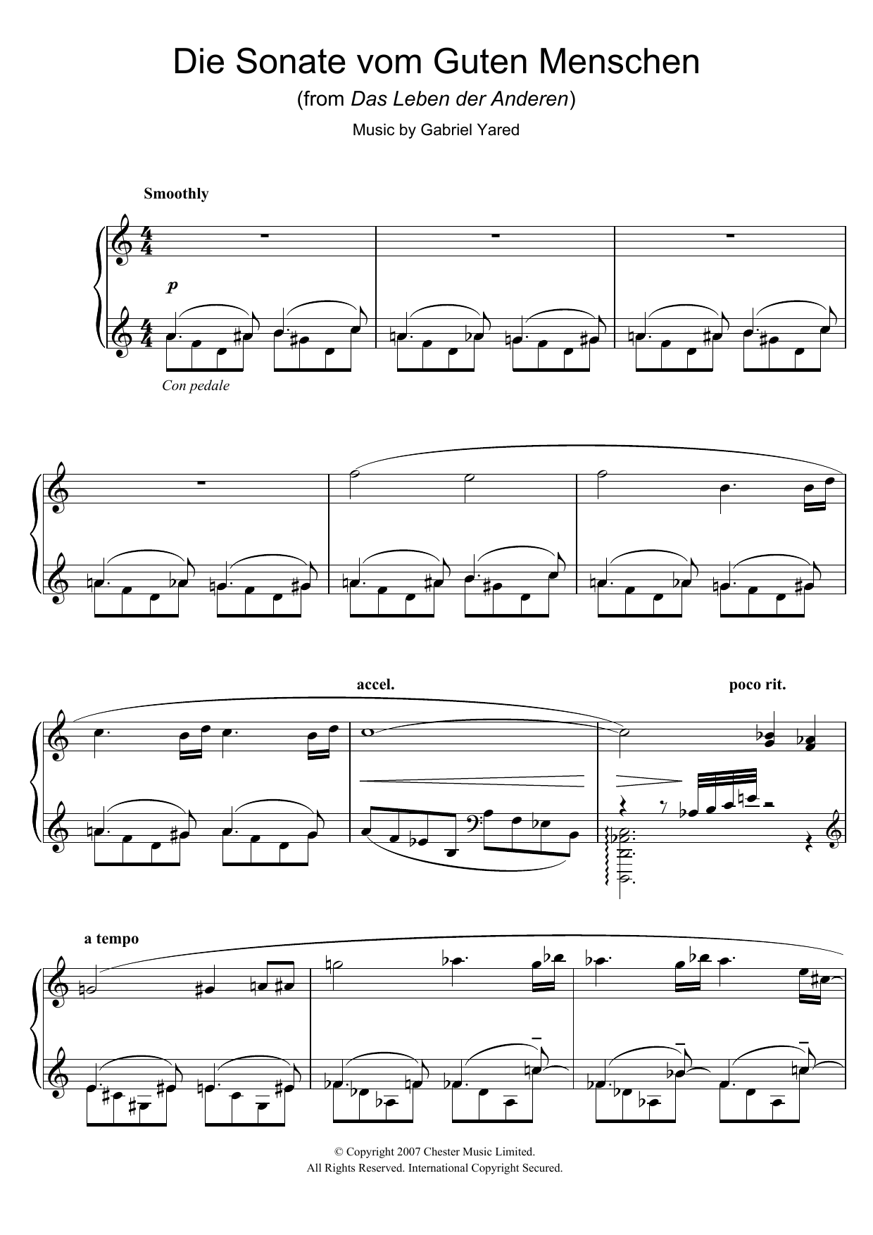 Download Gabriel Yared Die Andere Sonate (from Das Leben der Anderen) sheet music and printable PDF score & Classical music notes