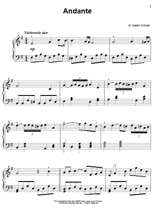 Preview Gaetano Donizetti Andante Classical sheet music, notes and chords for Easy Piano, SKU: 20865 Download Gaetano Donizetti Andante sheet music and printable PDF score & Classical music notes