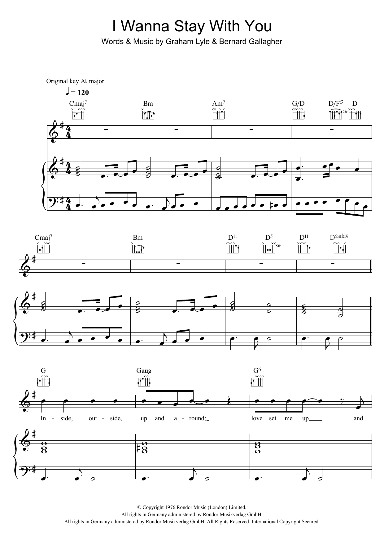 Download Gallagher & Lyle I Wanna Stay With You sheet music and printable PDF score & Rock music notes