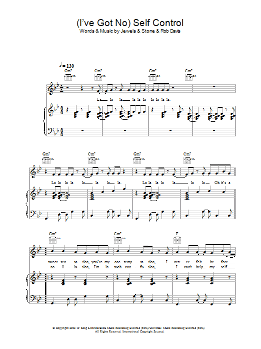 Preview Gareth Gates (I've Got No) Self Control Pop sheet music, notes and chords for Piano, Vocal & Guitar, SKU: 21845 Download Gareth Gates (I've Got No) Self Control sheet music and printable PDF score & Pop music notes