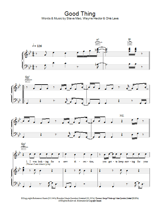 Preview Gareth Gates Good Thing Pop sheet music, notes and chords for Piano, Vocal & Guitar, SKU: 21843 Download Gareth Gates Good Thing sheet music and printable PDF score & Pop music notes