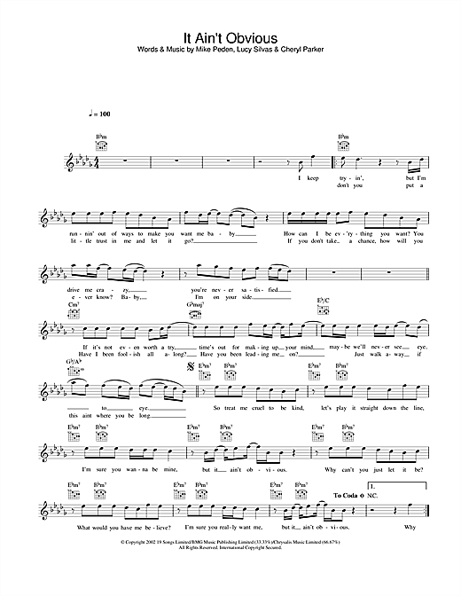 Preview Gareth Gates It Ain't Obvious Pop sheet music, notes and chords for Piano, Vocal & Guitar (Right-Hand Melody), SKU: 21847 Download Gareth Gates It Ain't Obvious sheet music and printable PDF score & Pop music notes