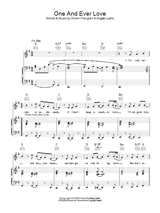 Preview Gareth Gates One And Ever Love Pop sheet music, notes and chords for Piano, Vocal & Guitar, SKU: 21844 Download Gareth Gates One And Ever Love sheet music and printable PDF score & Pop music notes