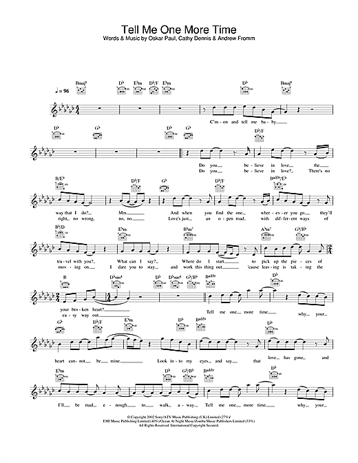 Preview Gareth Gates Tell Me One More Time Pop sheet music, notes and chords for Piano, Vocal & Guitar, SKU: 21849 Download Gareth Gates Tell Me One More Time sheet music and printable PDF score & Pop music notes