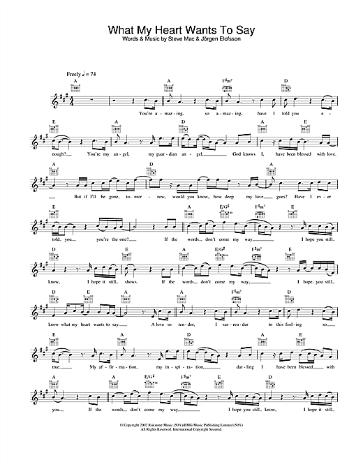 Preview Gareth Gates What My Heart Wants To Say Pop sheet music, notes and chords for Piano, Vocal & Guitar, SKU: 21853 Download Gareth Gates What My Heart Wants To Say sheet music and printable PDF score & Pop music notes