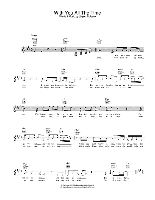 Preview Gareth Gates With You All The Time Pop sheet music, notes and chords for Melody Line, Lyrics & Chords, SKU: 28288 Download Gareth Gates With You All The Time sheet music and printable PDF score & Pop music notes