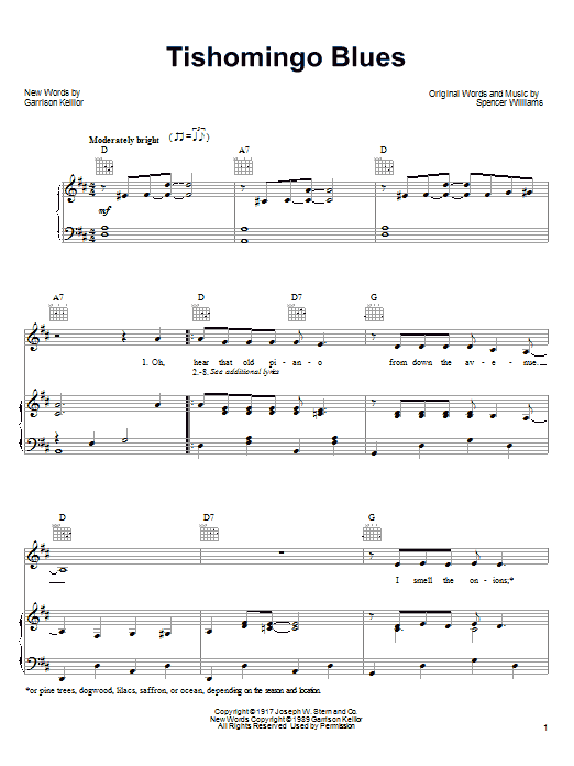 Download Garrison Keillor Tishomingo Blues sheet music and printable PDF score & Musicals music notes