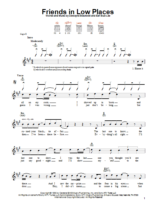Preview Garth Brooks Friends In Low Places Pop sheet music, notes and chords for Easy Guitar, SKU: 22081 Download Garth Brooks Friends In Low Places sheet music and printable PDF score & Pop music notes