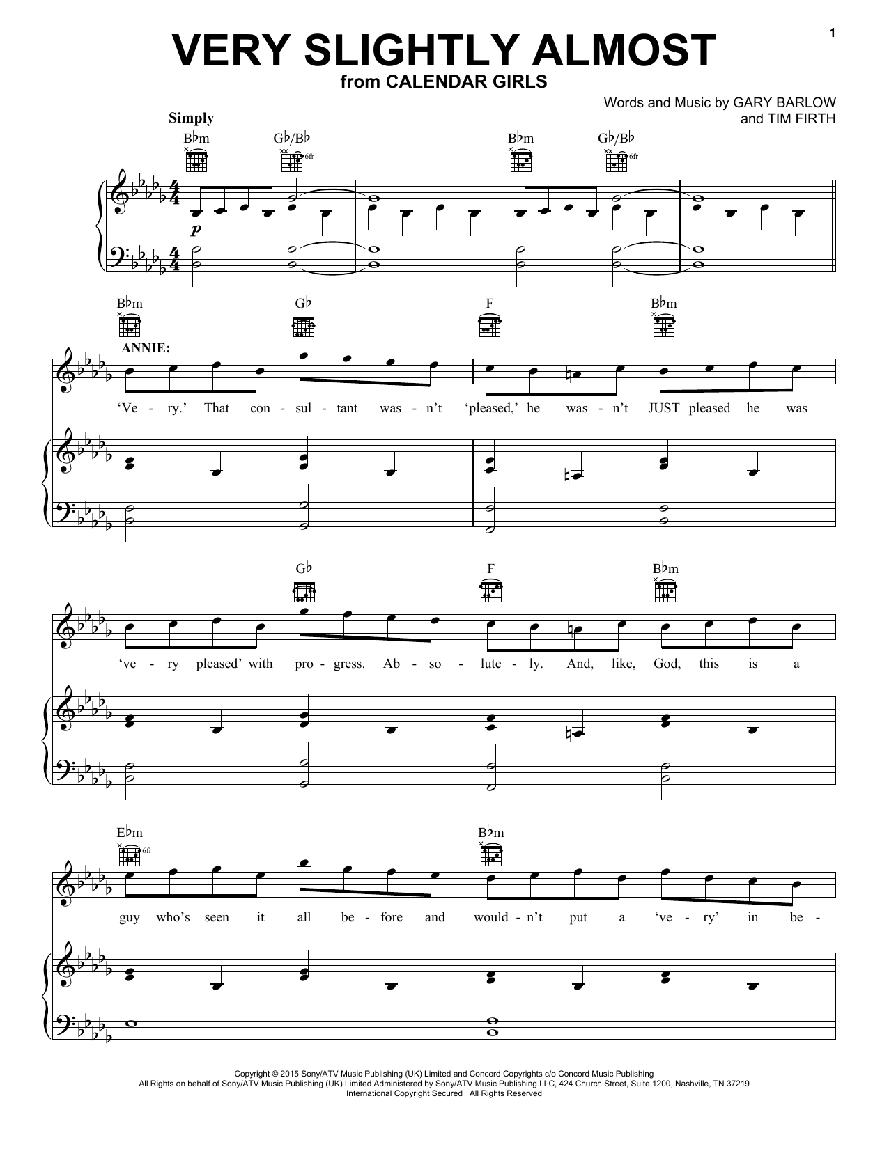 Preview Gary Barlow and Tim Firth Very Slightly Almost (from Calendar Girls the Musical) Broadway sheet music, notes and chords for Piano, Vocal & Guitar (Right-Hand Melody), SKU: 424562 sheet music, piano notes, chords, guitar tabs, score, transpose, transcribe, how to play, guide, download, learn, tutorial, progression, song, artist, awards, billboard, mtv, vh1, tour, single, album, release