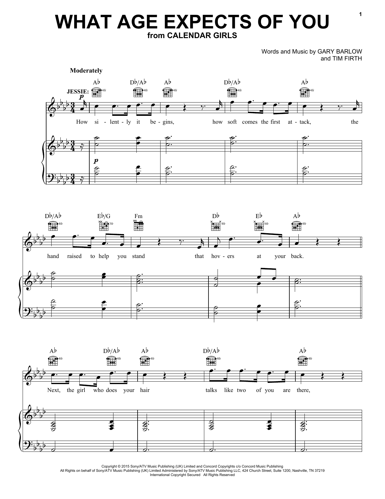 Preview Gary Barlow and Tim Firth What Age Expects (from Calendar Girls the Musical) Broadway sheet music, notes and chords for Piano, Vocal & Guitar (Right-Hand Melody), SKU: 424574 sheet music, piano notes, chords, guitar tabs, score, transpose, transcribe, how to play, guide, download, learn, tutorial, progression, song, artist, awards, billboard, mtv, vh1, tour, single, album, release