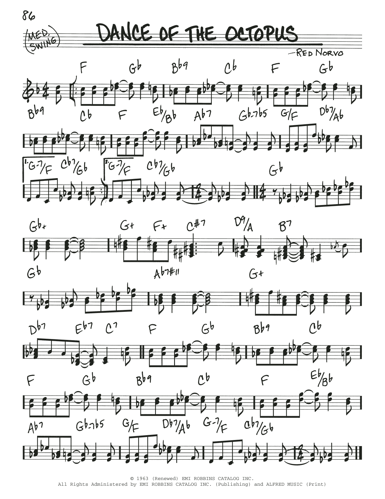 Preview Gary Burton Dance Of The Octopus Jazz sheet music, notes and chords for Real Book – Melody & Chords, SKU: 457880 Download Gary Burton Dance Of The Octopus sheet music and printable PDF score & Jazz music notes